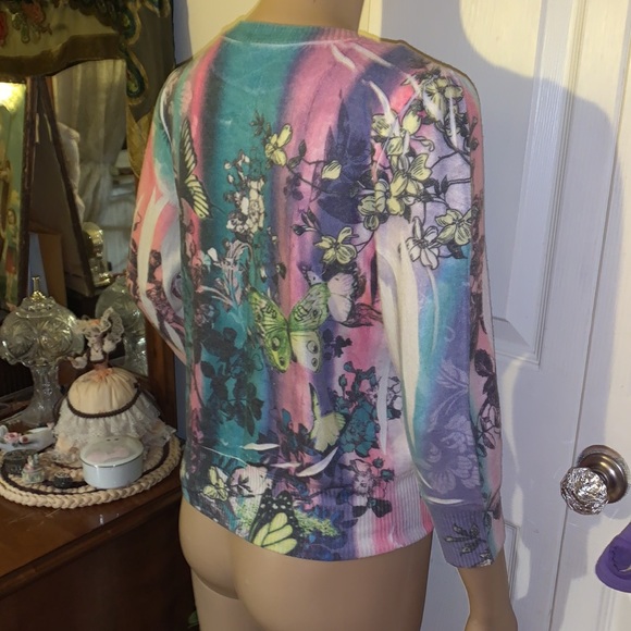 pastel blue pink sparkling butterflies cardigan sweater M - Picture 7 of 11